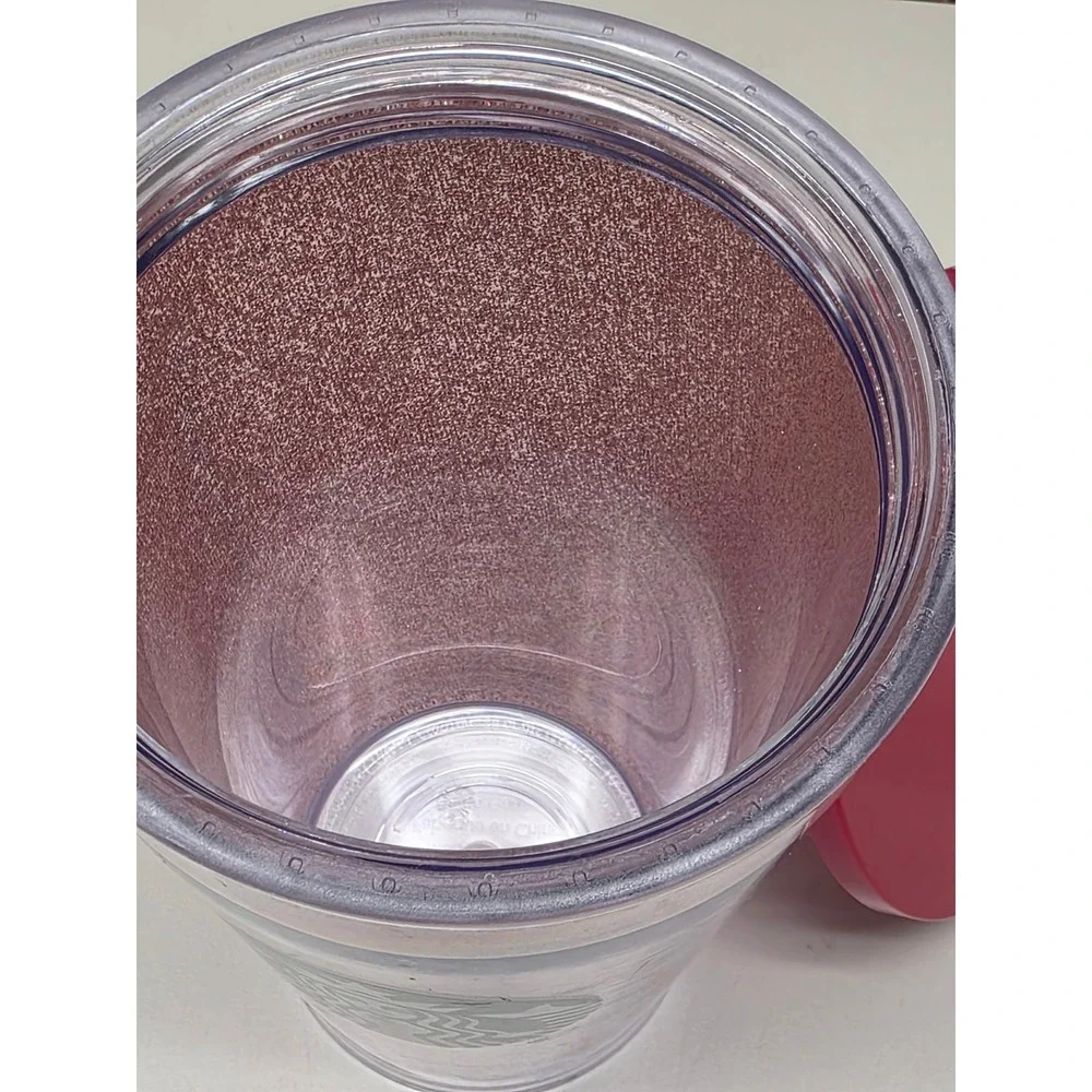 Starbucks 2014 Pink Glitter Cold Cup‎ Tumbler 16oz Grande Red Lid and Straw